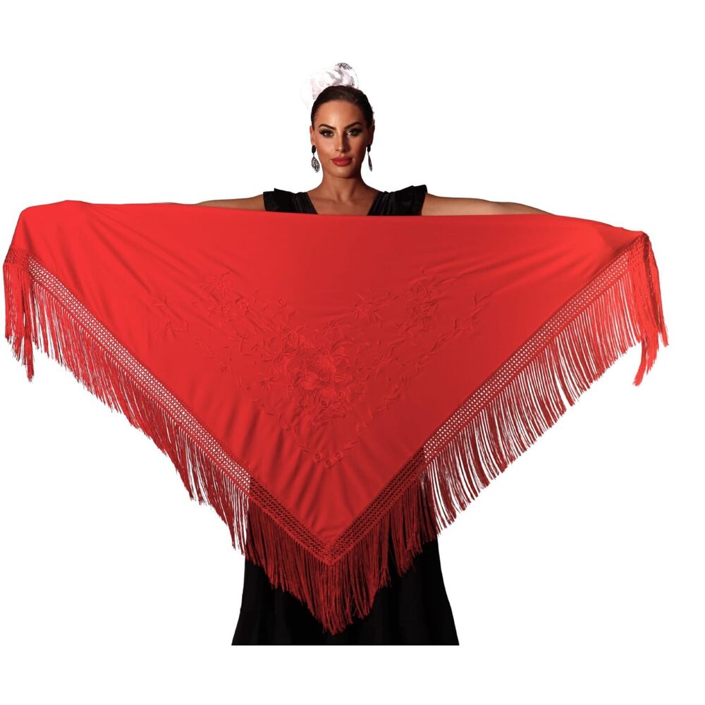9788 Mantón Flamenco Grande. Medida 75x35cm Sin Contar Los Flecos